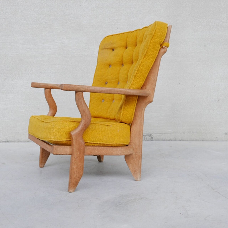 Mid-century French repos solid oakwood armchair by Guillerme et Chambron, 1960s