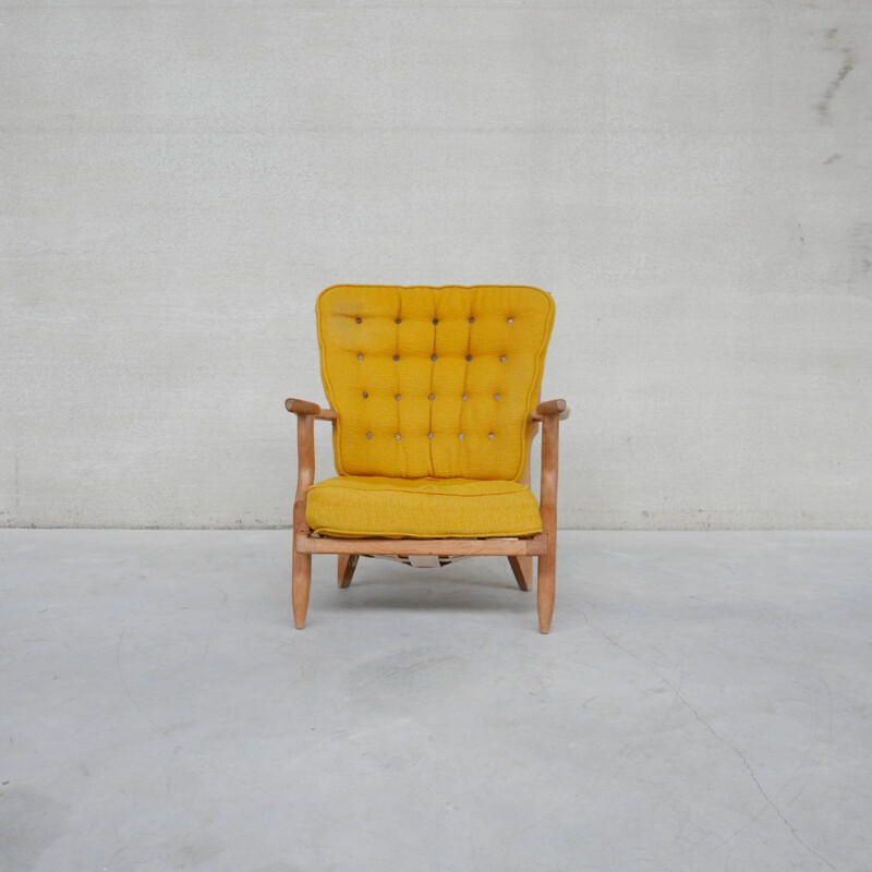 Mid-century French repos solid oakwood armchair by Guillerme et Chambron, 1960s