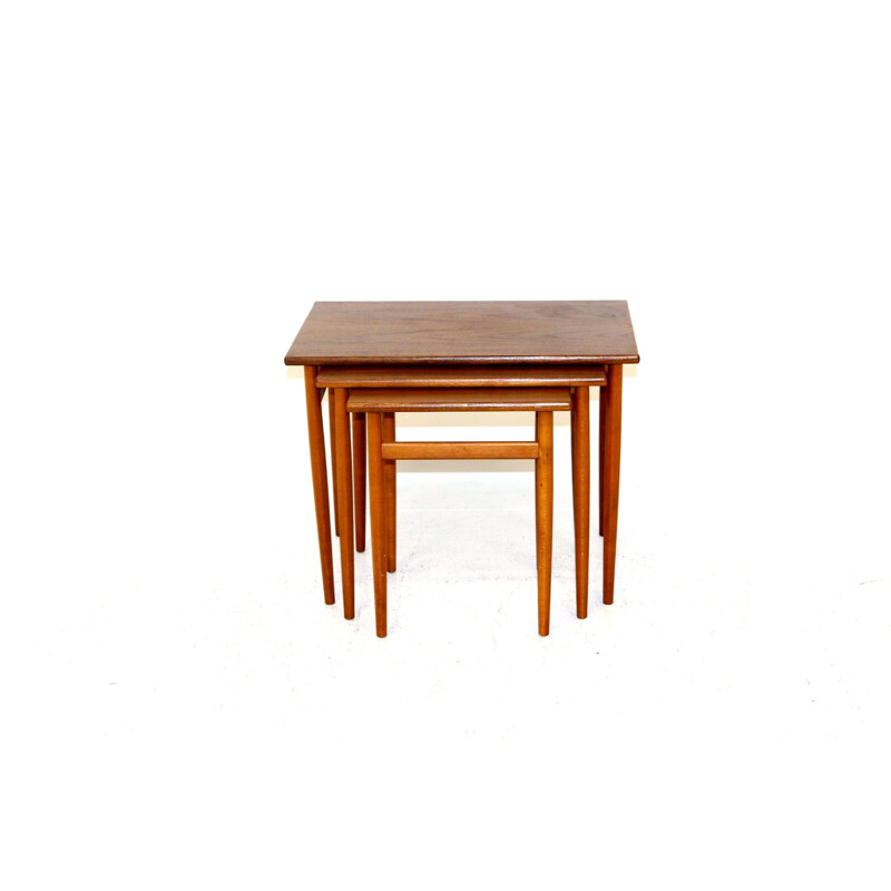 Vintage walnut and beechwood nesting tables by Seffle Möbelfabrik, Sweden 1960