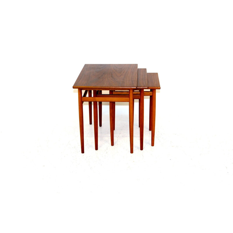 Vintage walnut and beechwood nesting tables by Seffle Möbelfabrik, Sweden 1960