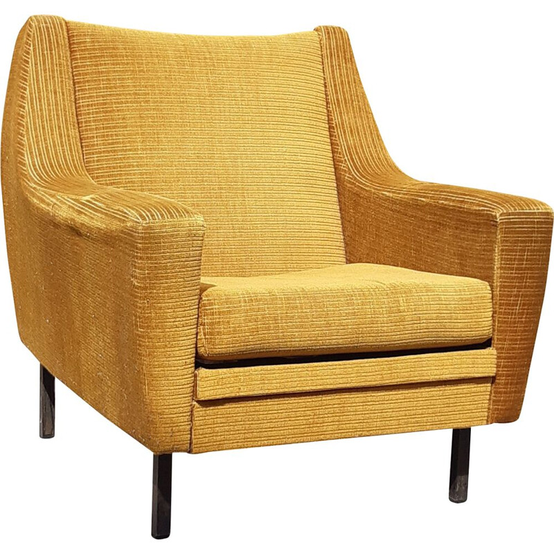 Vintage armchair in mustard yellow fabric, 1950-1960