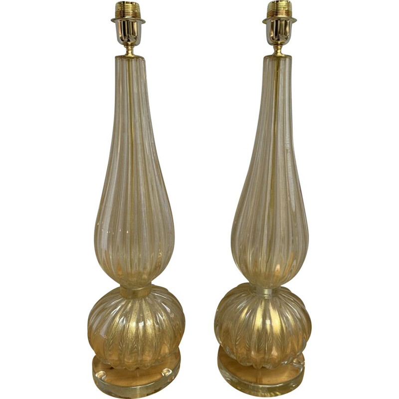 Pair of vintage Murano glass lamps by Toso Murano, 1990