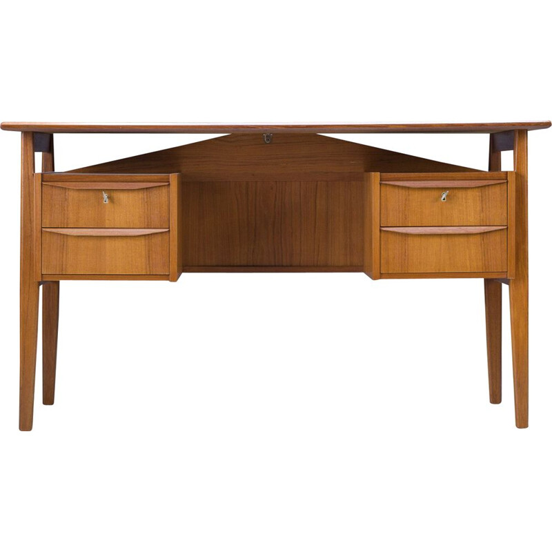 Danish vintage freestanding teak desk by Gunnar Nielsen for Tibergaard, 1960s