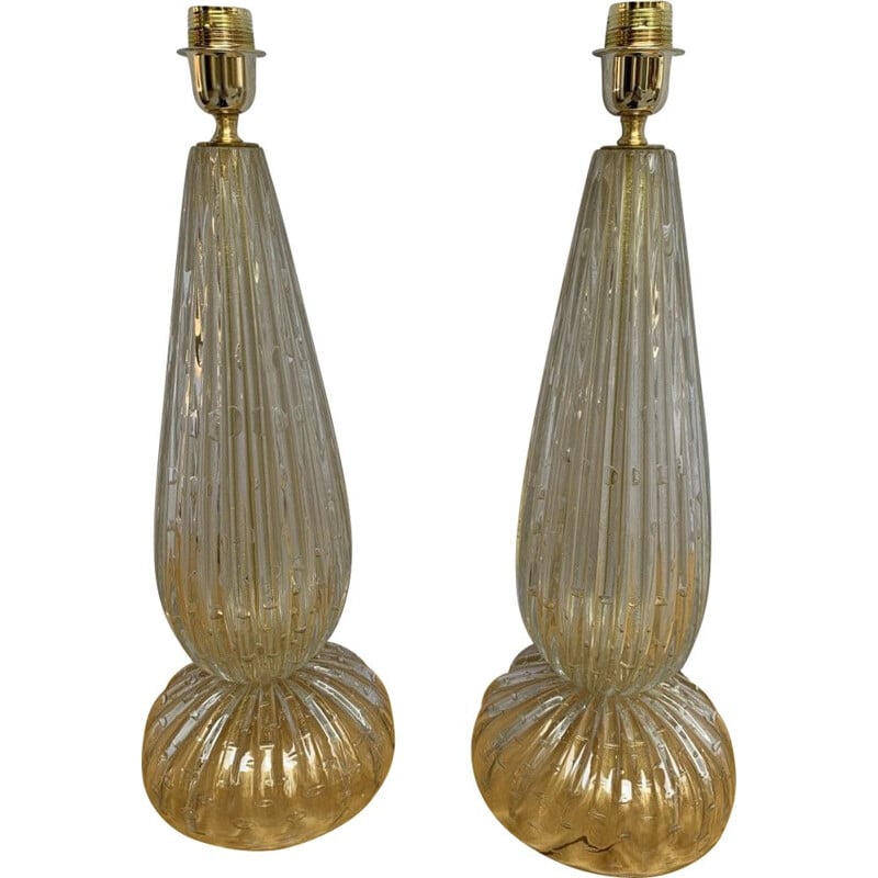 Pair of vintage Murano glass lamps by Toso Murano, 1990