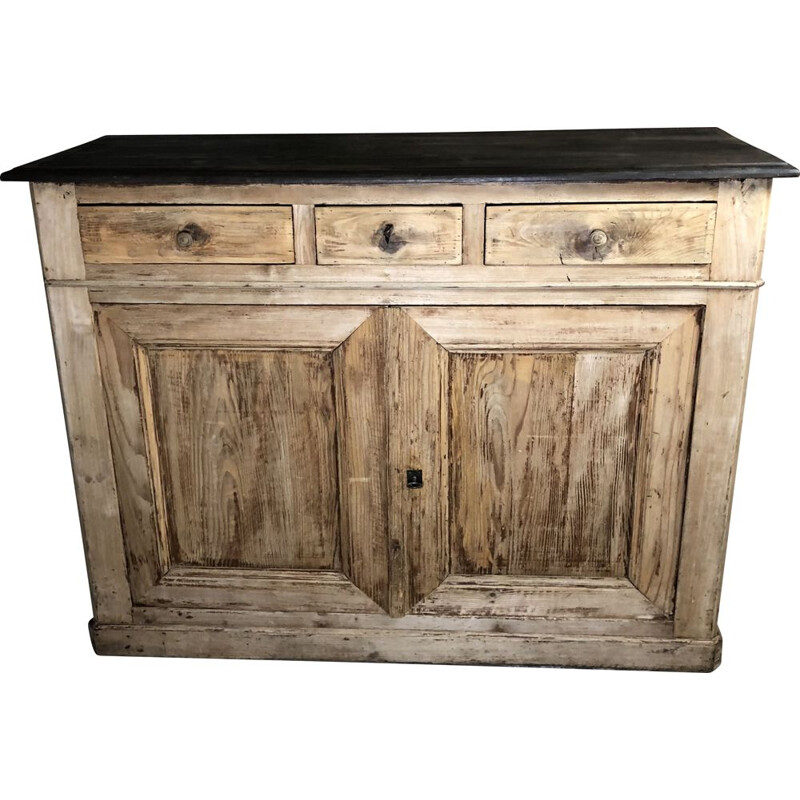 Vintage sideboard in pichepin and waxed blackened wood top