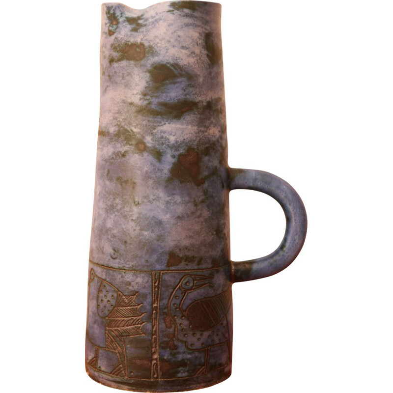 Vintage sgraffito pitcher by Jacques Blin, 1950