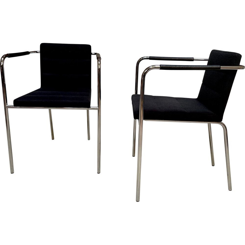 Pair of Swedish minimalist vintage steel tube "Cinema" armchairs by Gunilla Allard for Lammhults, 1990s