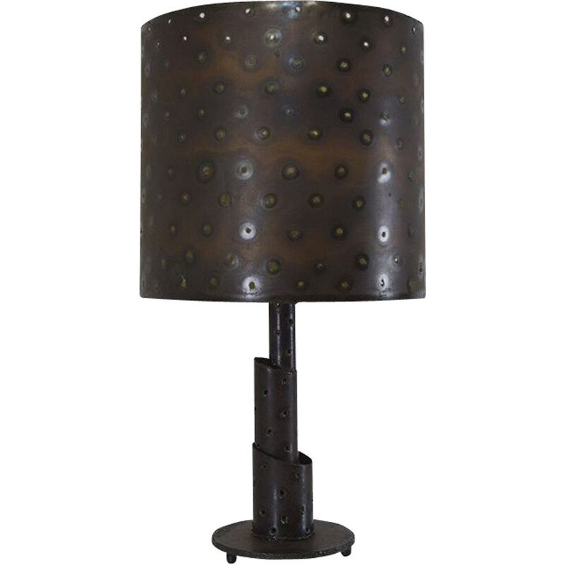 Vintage Brutalistische bronzen tafellamp met bijpassende kap, 1960