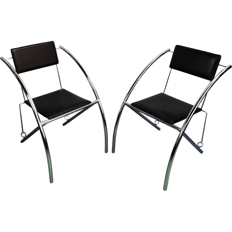 Pair of vintage chairs in leather and chromed aluminium