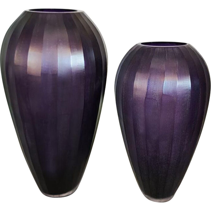Purple pair of vintage vases in Murano Glass, Italy 1970s