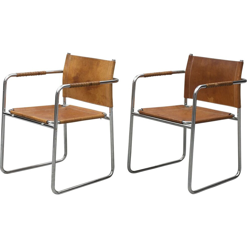 Pair of vintage chrome and leather Admiral armchairs by Karin Mobring for Ikea, Sweden 1970