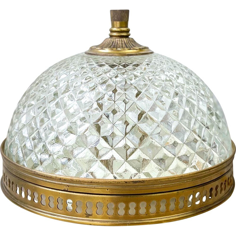 Lampe à poser vintage globe en verre et métal doré