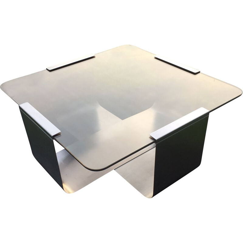 Vintage coffee table in smoked glass by François MONNET for KAPPA, 1970