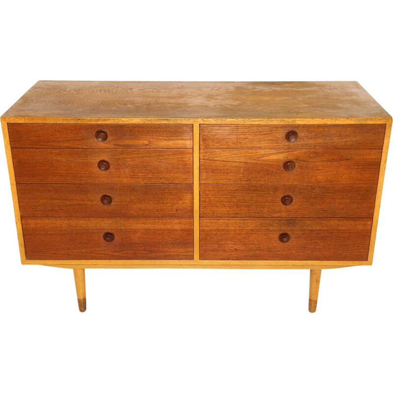 Vintage oakwood and teak chest of drawers, Denmark 1960