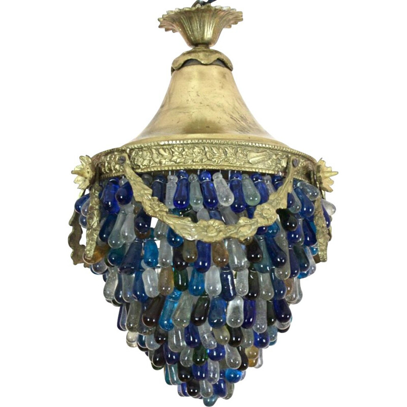 Neoclassical vintage Murano glass Acorn ceiling lamp, Italy 1950s