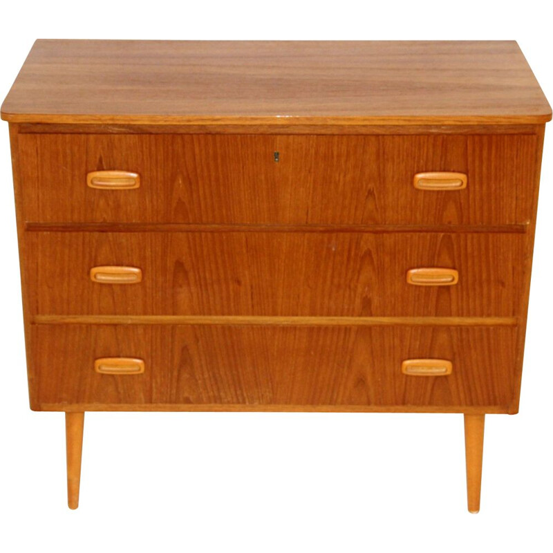 Vintage teak chest of drawers with 3 drawers, Sweden 1950