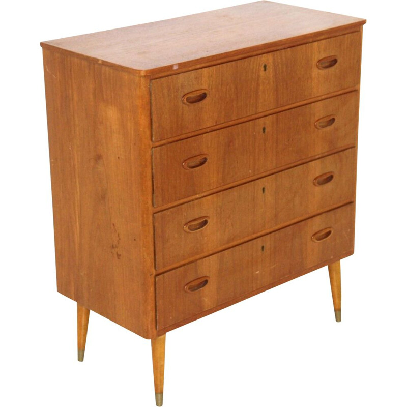 Vintage teak and beech chest of drawers, Sweden 1950