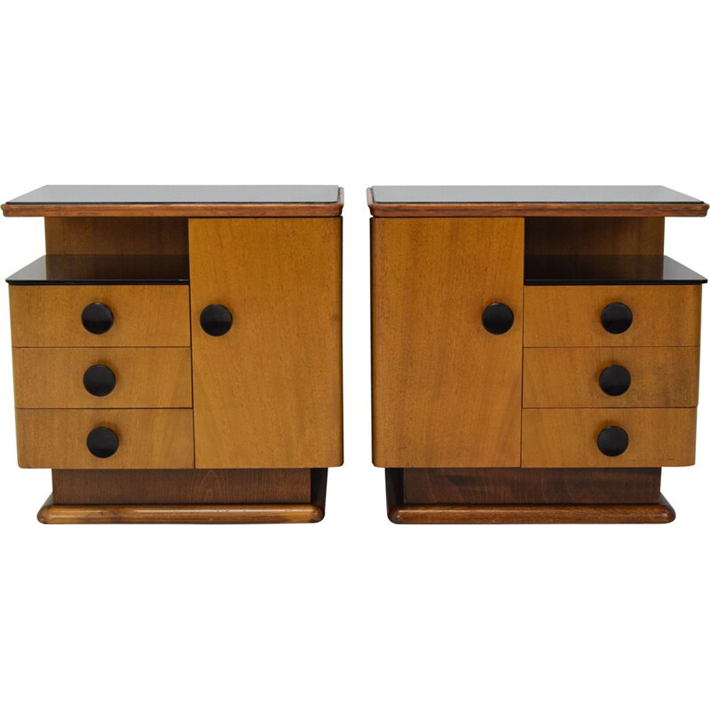 Pair of mid-century night stands by Jindrich Halabala, Czechoslovakia 1950s