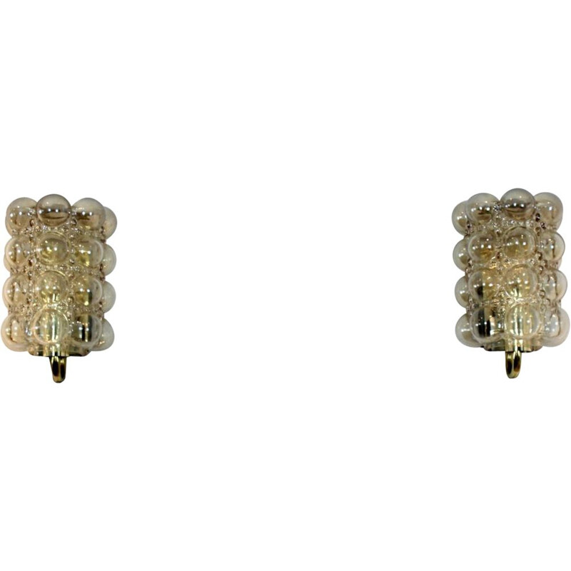 Sophisticated pair of vintage bubble glass & brass wall lamps by Helena Tynell for Glashütte Limburg