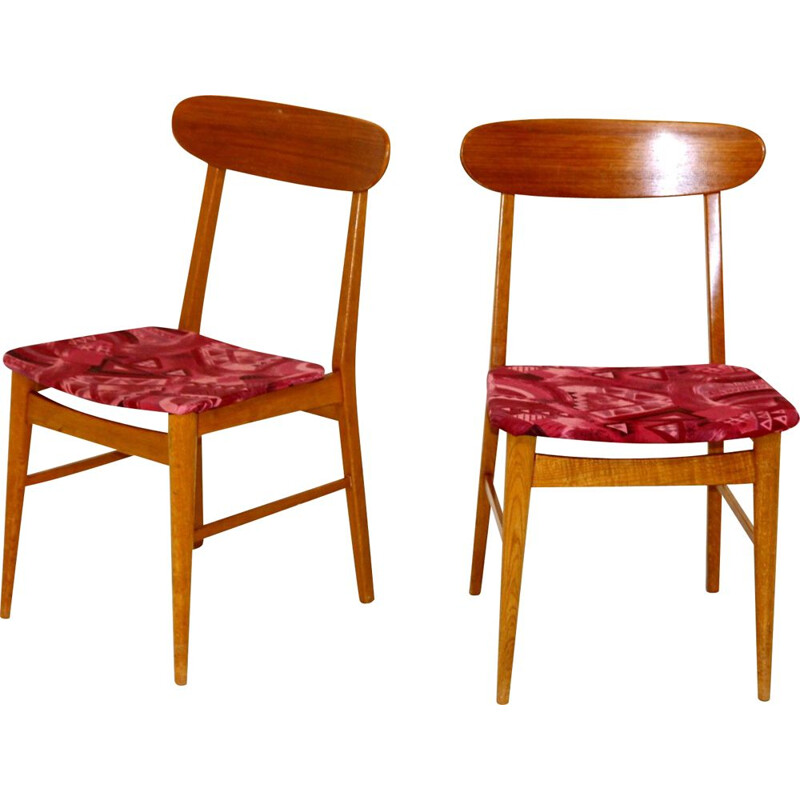 Pair of Scandinavian vintage chairs in oakwood and fabric, Sweden 1960