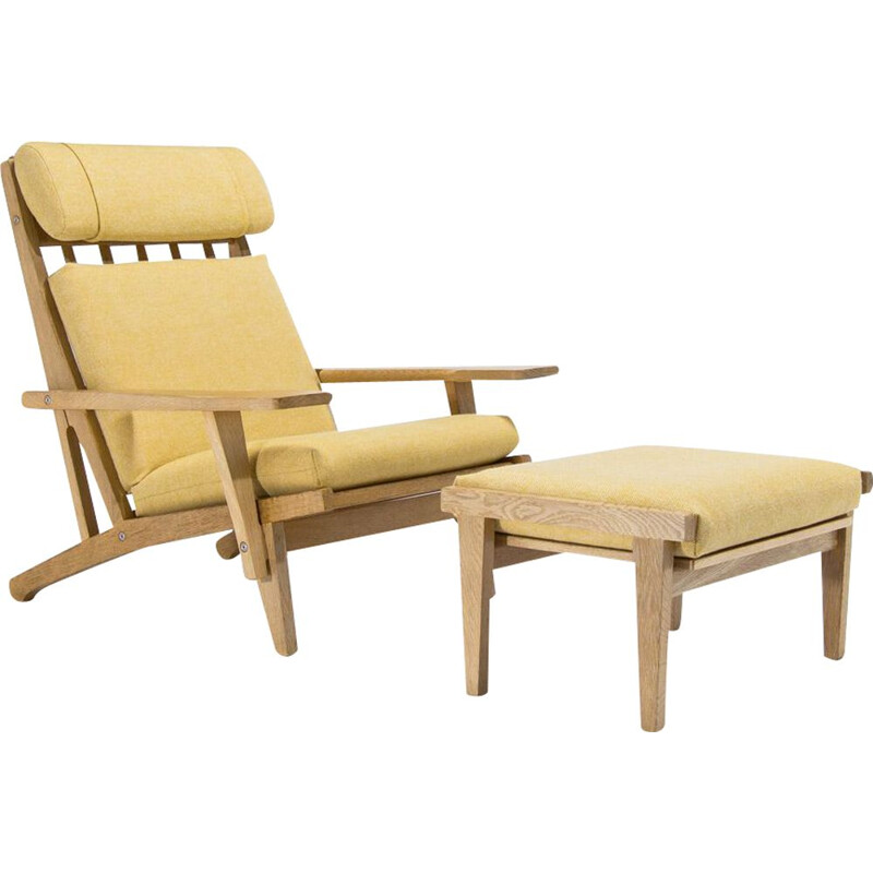 Mid century highback armchair & ottomane GE375 by Hans Wegner, 1960s