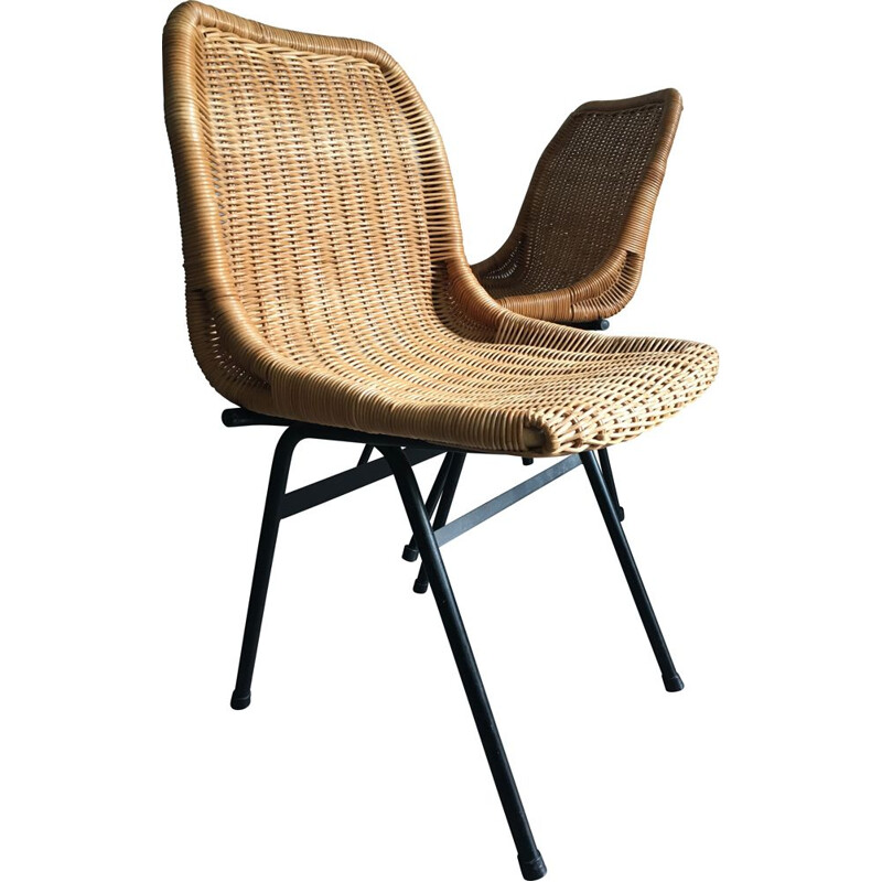 Pair of vintage rattan dining chairs by Rohé Noordwolde, 1960s