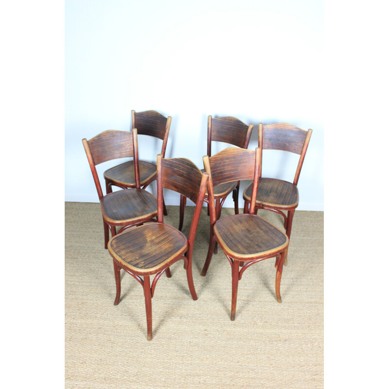 Ensemble de 6 chaises bistrot vintage Fischel en hêtre courbé, Autriche
