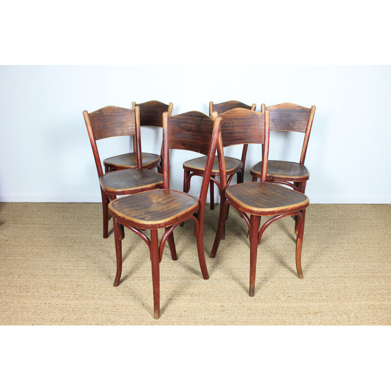 Set of 6 vintage Fischel bent beechwood bistro chairs, Austria