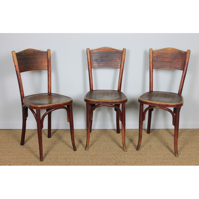 Set of 6 vintage Fischel bent beechwood bistro chairs, Austria