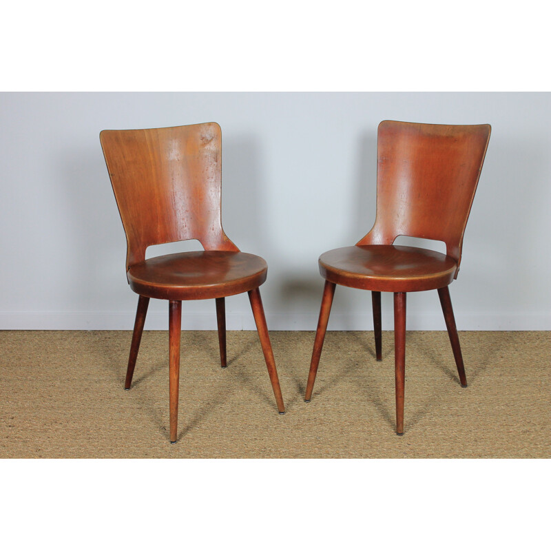Pair of vintage Baumann Dove beechwood chairs, 1970