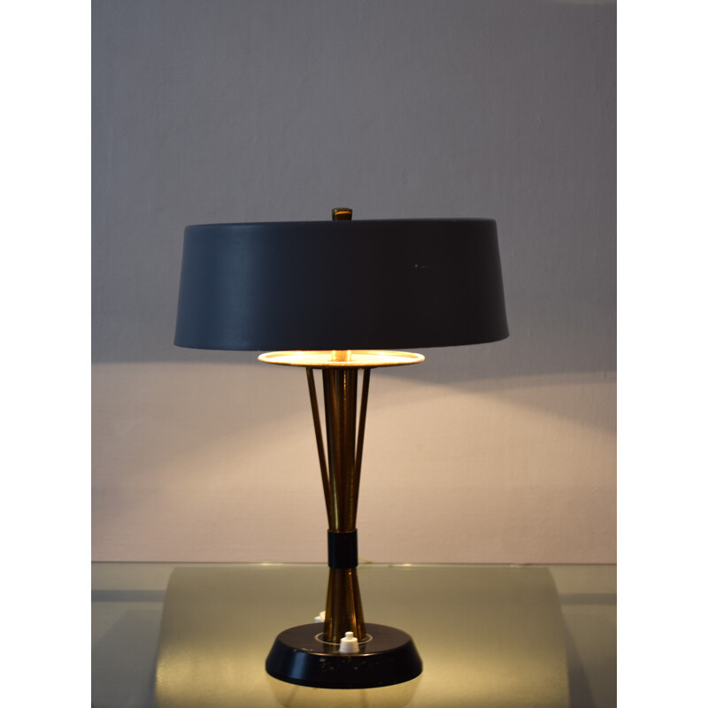 Lumi desk lamp in lacquered grey and blue metal, Oscar TORLASCO - 1960s