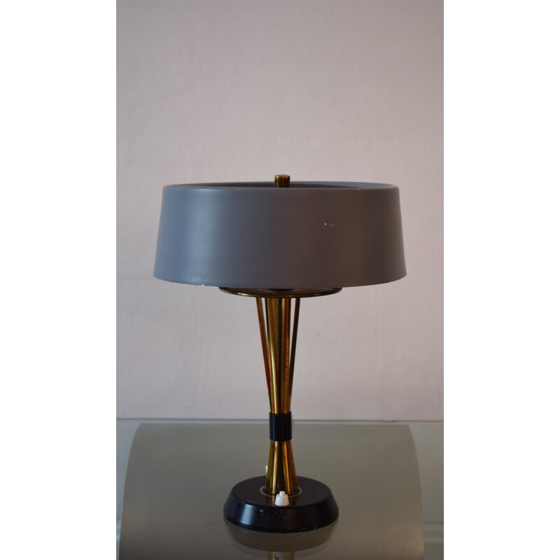 Lumi desk lamp in lacquered grey and blue metal, Oscar TORLASCO - 1960s
