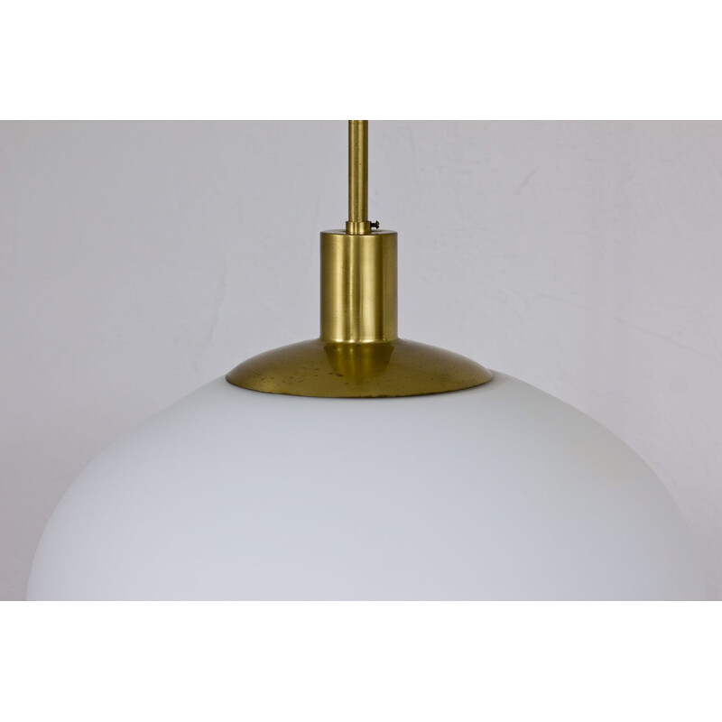 Swedish vintage opaline glass & brass pendant lamp by Uno Westerberg for Böhlmarks, 1940s