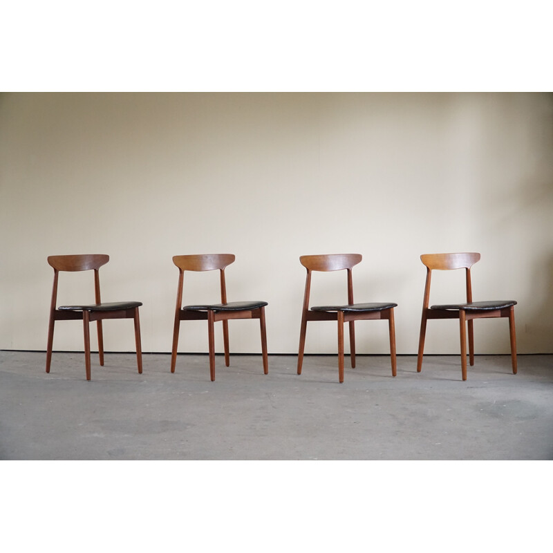 Set of 4 Danish mid century teak dining chairs by Harry Østergaard, 1960s
