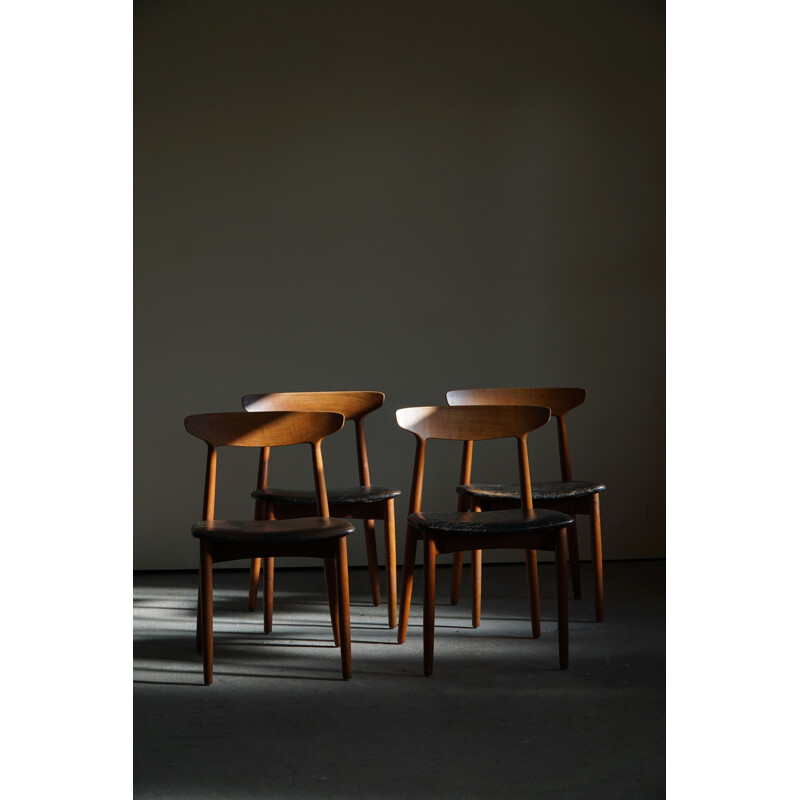 Set of 4 Danish mid century teak dining chairs by Harry Østergaard, 1960s