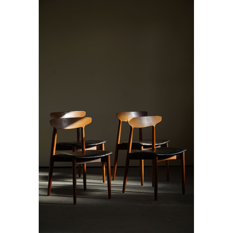 Set of 4 Danish mid century teak dining chairs by Harry Østergaard, 1960s