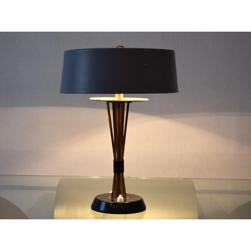 Lumi desk lamp in lacquered grey and blue metal, Oscar TORLASCO - 1960s