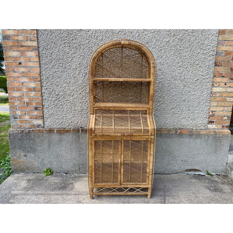 Vintage secretary in rattan wicker, 1960-1970