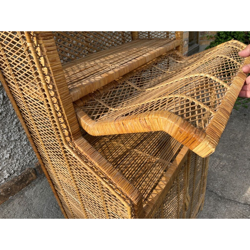 Vintage secretary in rattan wicker, 1960-1970