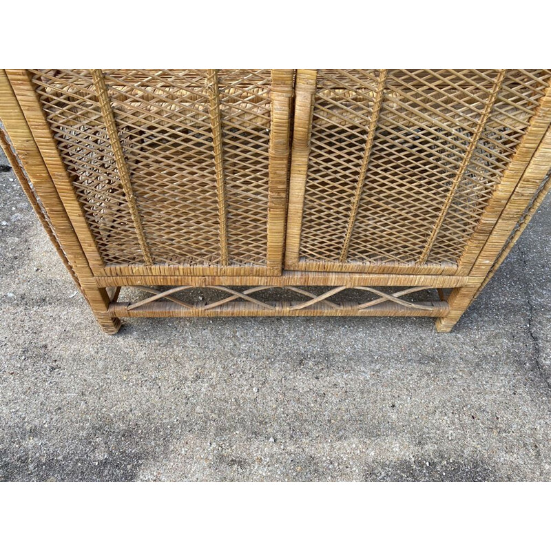 Vintage secretary in rattan wicker, 1960-1970