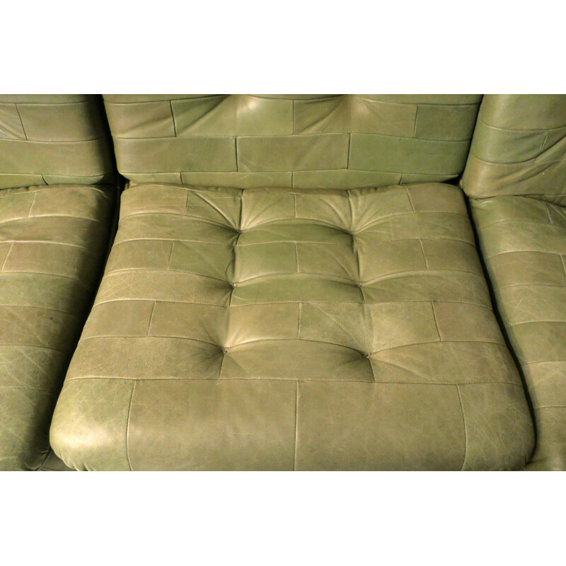 Mid century modular patchwork patinated leather sofa, 1970s