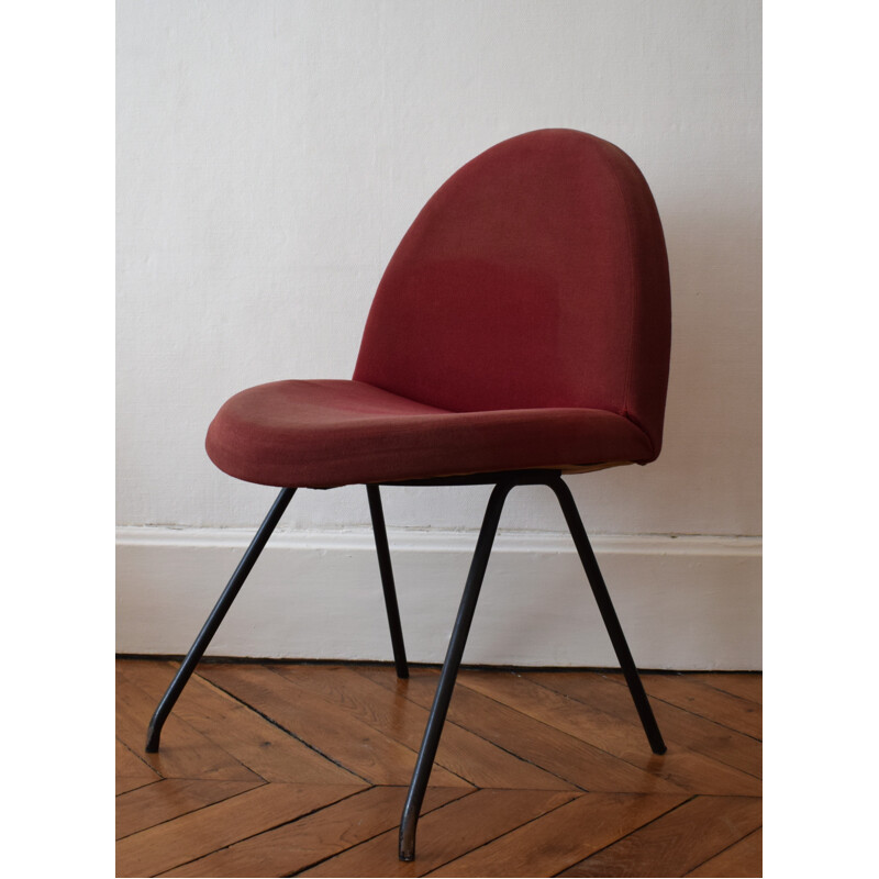 Steiner chair in metal and red fabric, Joseph-André MOTTE - 1960s
