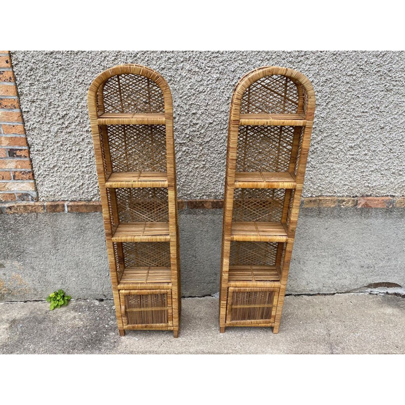 Pair of vintage rattan wicker shelves, 1960-1970