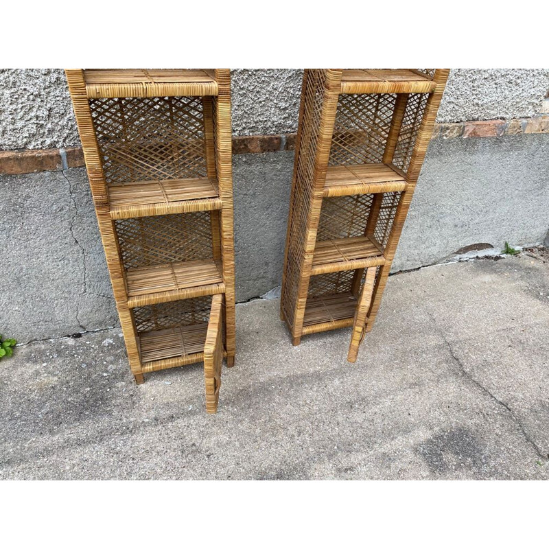 Pair of vintage rattan wicker shelves, 1960-1970