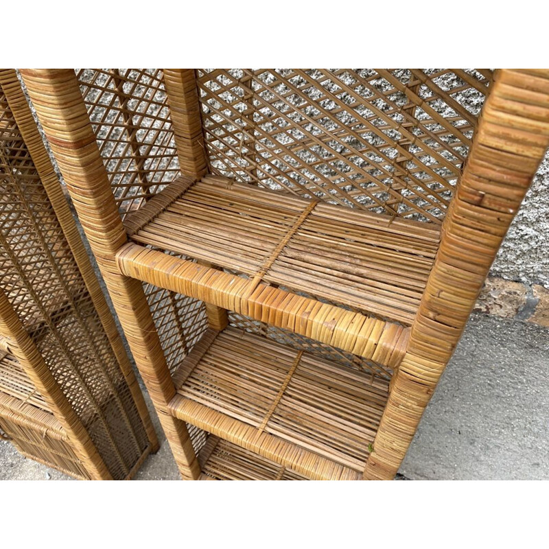 Pair of vintage rattan wicker shelves, 1960-1970