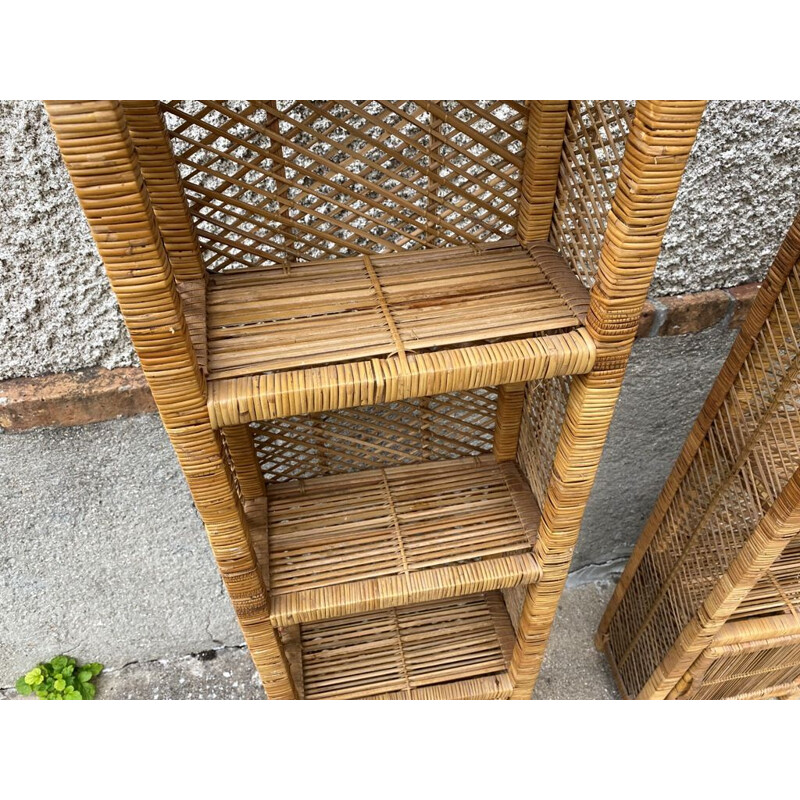 Pair of vintage rattan wicker shelves, 1960-1970