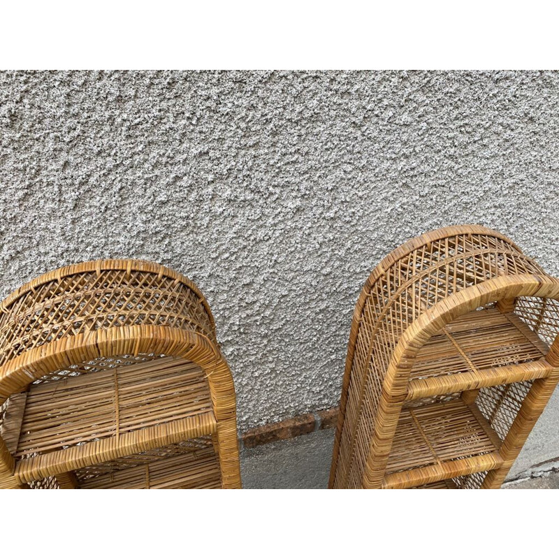 Pair of vintage rattan wicker shelves, 1960-1970