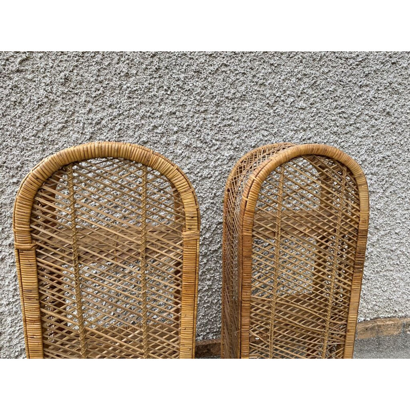 Pair of vintage rattan wicker shelves, 1960-1970