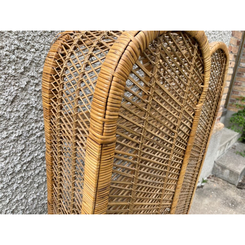 Pair of vintage rattan wicker shelves, 1960-1970