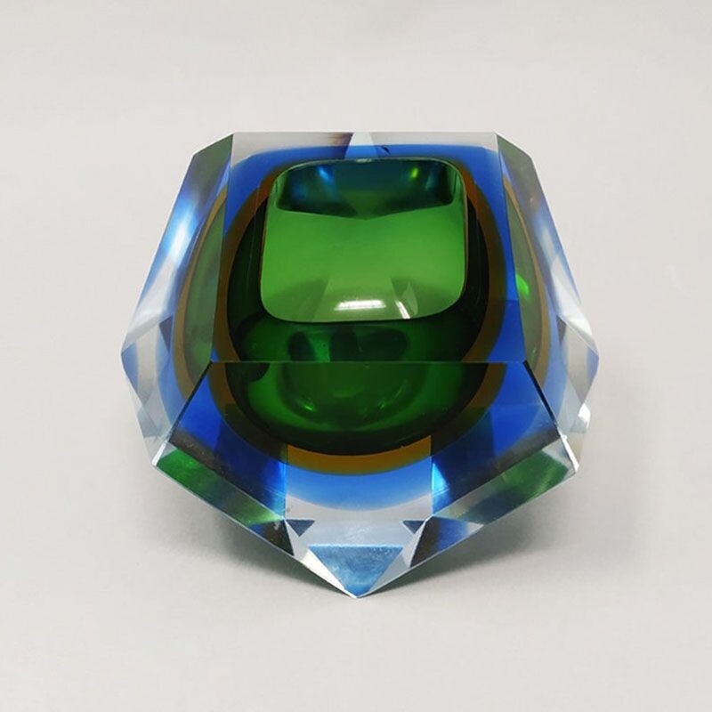 Vintage green and blue ashtray by Flavio Poli for Seguso, 1960s